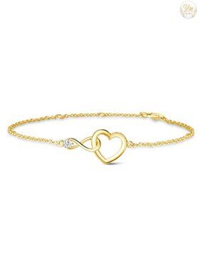 Infinity Love Heart Bracelet 925 Sterling Silver Gold Plated CZ Adjustable